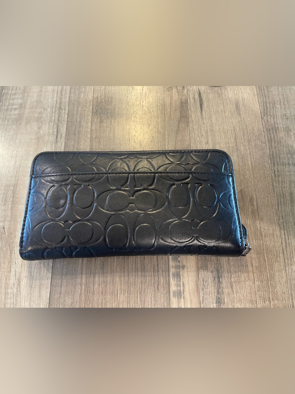 Coach Black Embossed Signature Leather Zip Wallet